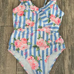 Betsey Johnson Women’s Blue & White Floral Stripe One Piece Swimsuit Size Small Photo 0
