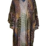 Democracy  Sheer Animal Print Cardigan Kimono Open Front Ruffle Boho Womens 1X Photo 0