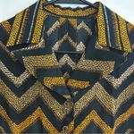 Vintage Chevron Patterned Black/Gold/Brown Button Down Pleated Shirt Dress Black Photo 2