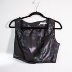 Avec Les Filles Faux Vegan Leather Square Neck Crop Tank Top Black Small Photo 0