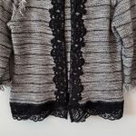 Chico's Chico’s Fringe Lace Wool Blend Cardigan Jacket Size 2 L Black & White Office Photo 2