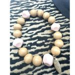 Plunder Natural Wood Peach Beads Gold Tone Tassel Bracelet Jewelry Photo 5