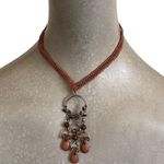 Vintage Pink Coral Beads Silver Floral Ring Pendant Choker Necklace Orange Photo 0
