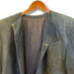 Departure Vintage Dark Blue Distressed Nubuck Leather Collarless Jacket Size 44 Photo 3