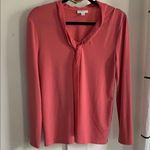 Charter Club Women's Tie Neck Pink Long Sleeve Top Crepe Like Size M Work Casual Photo 0