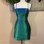 Lulus NWOT Impressive Confidence Shiny Green and Blue Lace-Up Mini Dress Photo 9