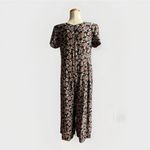 Vintage 90s Donna Toran Floral Jumpsuit Palazzo Black Short Sleeve Size Small Photo 5