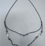 Source Unknown Double Silver Blouse Necklace Clear and Silver Beads 14 1/2"‎ Long Photo 0