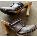 Michael Kors  Leather Studd Wood clogs Luggage Brown Platform Heels Womens Size 4 Photo 1