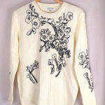 Woven Heart  White Sweater with Black Floral Design Photo 0