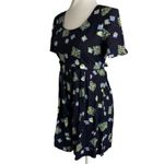 Vintage 90s Rayon Shorts Romper S Blue Floral Tie Waist Zipper Short Sleeves Photo 3