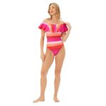 Trina Turk Trina‎ Turk Solstice Off The Shoulder Ruffle One Piece Swimsuit Pink Stripe 10 Photo 3