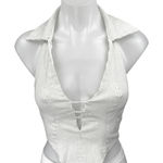 Princess Polly  White Striped Sleeveless Collar Cami Crop Blouse Tank Top Size 4 Photo 0