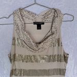 White House | Black Market WHBM Cream Silver Sequins Draped Neck Racerback Tank Photo 1