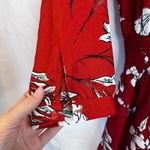 Plumberry Floral Print Smocked Waist Mini Dress Keyhole Neck Dressy Size Medium Red Photo 4