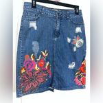 Anthropologie Gardener’s Denim Embellished Skirt Cecilia Prada SP Appliqué Rose Photo 5