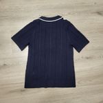 Adrianna Papell Navy Ribbed Knit Polo Shirt White Trim Short Sleeve Womens Small Photo 3