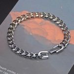Titanium Steel Link Chain Bracelet for Men Women,Punk Hip Hop Bracelet Silver Photo 3
