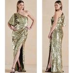 Mac Duggal One-Shoulder Sequin Column Gown in Gold Size US 12 NWT Photo 2