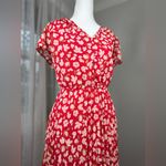 Indigo Rose Red & Ivory Floral Print Short Sleeve Pleated Relaxed Fit Midi Dress Size M Photo 3