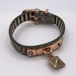 Henri Bendel  Snakeskin Leather Rose Gold Adjustable Bracelet Rhinestone Pyramid Photo 4