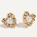 Hearts Valley Pearl and Gold Studded Heart Earrings Photo 0