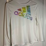Adidas White Long Sleeve Scoop Neck Climalite Top Rainbow Decal Logo Size Large Photo 2