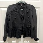 Free People  Black Military Double Breasted Ruffle Hem Jacket Photo 2