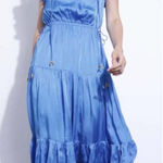 Karina Grimaldi  Sabrina‎ Maxi Dress Tiered Short Sleeve Silk Blend Blue Size XS Photo 0
