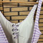 Aerie Lavender And White Striped One Piece Swimsuit Size Large Long Photo 4