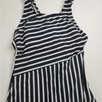 Lands' End Women's medium 10-12 Black & White Striped High Neck 1 Piece Swimsuit Photo 5