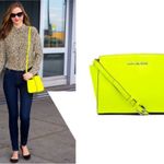 Michael Kors Neon Yellow Selma Saffiano Leather Mini Messenger Bag Crossbody Photo 13