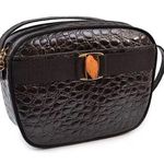 Salvatore Ferragamo Ferragamo Vala Black Croco Embossed Crossbody Bag Photo 0