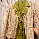 CAbi Seersucker Striped Jacket & Skirt Suit, Off White, Green, Pink Sz 8 Photo 1