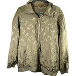 FU DA International Womens Bomber Jacket 2X Olive Green Silk Floral Full Zip Green Size XXL Photo 0