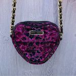 Betsey Johnson  sequin purple pink heart crossbody bag purse velvet cheetah chain Photo 7