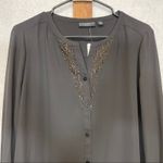 Susan Graver  Artisan‎ Black Beaded Sheer Long Sleeve Button Down Shirt Size 10 Photo 1