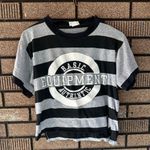 Vintage 90s B.A.S.I.C. Equipment Striped Tee – Single Stitch Made in USA (L) Gray Size L Photo 0