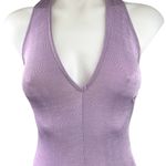 Princess Polly Purple Metallic Knit Halter V-neck Backless Thong Bodysuit Top 2 Photo 2