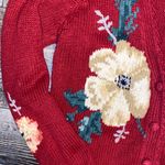 Herman Geist Vintage 90’s Hand embroidered Linen blend Floral Knit Cardigan Photo 2