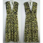 & Other Stories & Other Stories Gathered Floral Midi Dress Yellow Black Tie Flowy V Neck Size 6 Photo 5