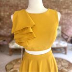 TS Couture 2 Piece Midi Skirt Set Mustard Yellow Cropped Ruffle Top NWT 0 Chic Photo 2