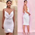 House Of CB  Samara White Cowl Front Draped Jersey Dress Photo 4
