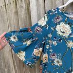 Bryn Walker  Diego Tunic Size Small Floral Print Bell Sleeve Teal Blue Sz S New Photo 2