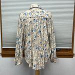 Fate Tan Blue Flower Print Oversized Boho Long Sleeve Button Down Shirt Photo 6