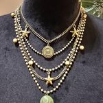 Womens Gold Tone Beaded & Curb Chain 5 Strand Pendant Charm Necklace Jewelry Photo 1