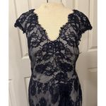 Tadashi Shoji  Gown Sz 6 Navy Lace Floral Overlay Formal Mother Bride/Groom Prom Photo 6