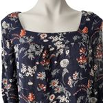 Lucky Brand NWOT,  Navy & Gray Floral Bubble-Sleeve Square-Neck Top Photo 5