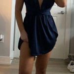 Mod On Trend Satin Navy Blue Tie Dress Photo 0