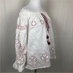 Anthropologie Harlyn White/Red Embroidered Off the Shoulder Top Sz S Cotton LN Photo 5